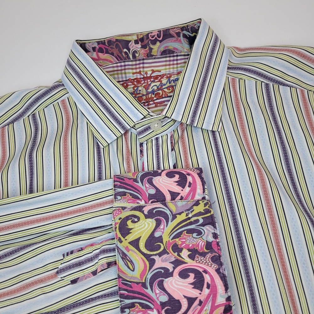 Robert Graham, Blue/Purple/Pink/Green Striped Long Sleeve Shirt, 2XL, Flip Cuff